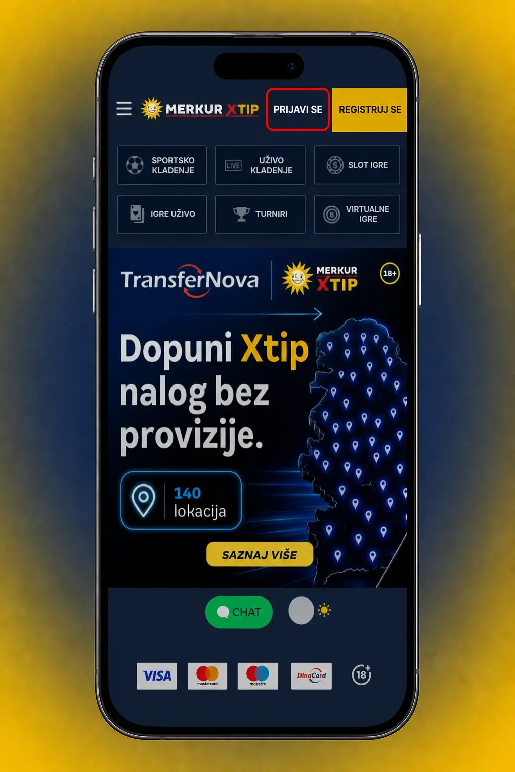 Prijava na MerkurXtip nalog putem mobilne aplikacije uz korisničko ime, lozinku ili biometrijski pristup